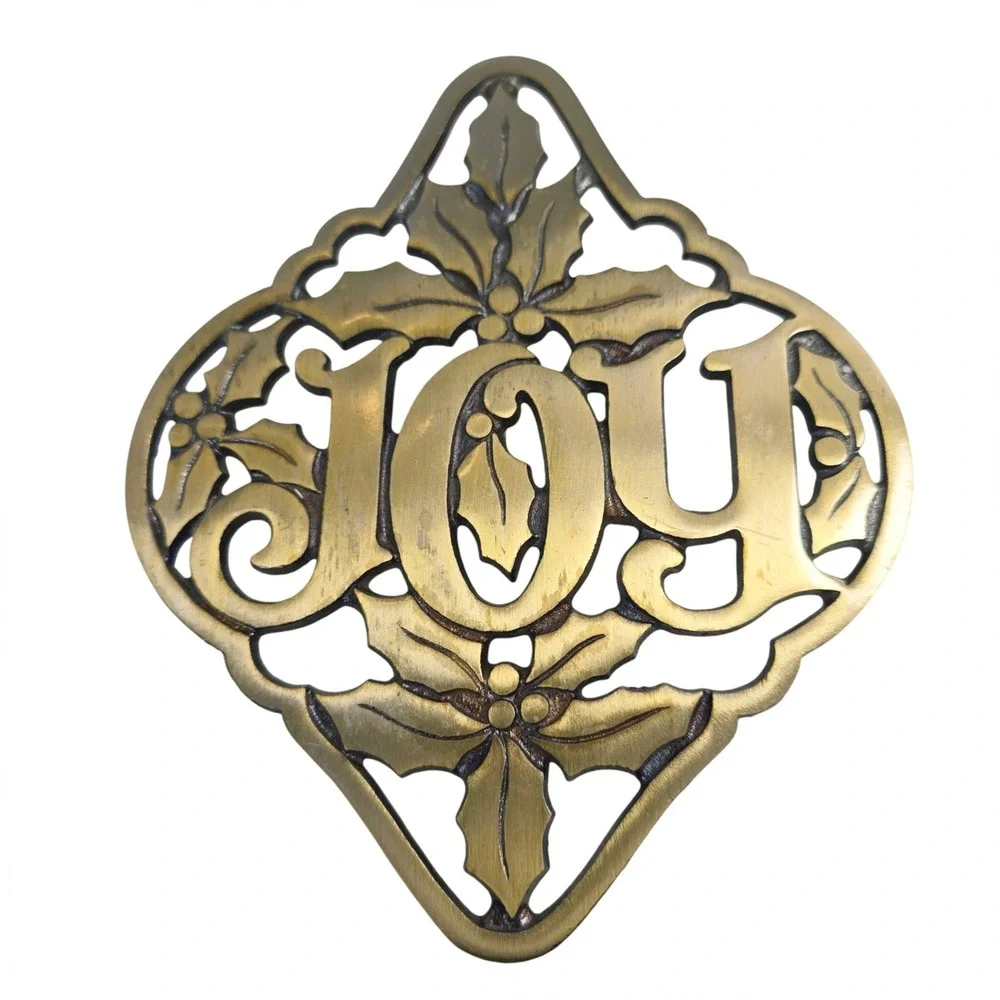 1970s VTG AVON Holly & Joy Cast‎ Iron Trivet Wall Hanging Christmas Decor Brass - Picture 5 of 7